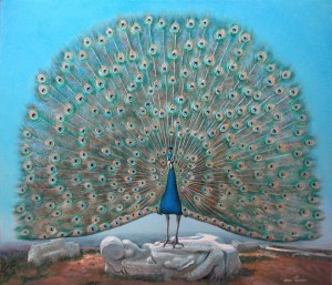 Peacock in Beijing 2009 23.6х27.5 inches, canvas, oil      